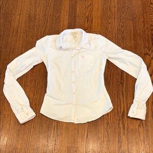 ✨ Vintage Y2K Abercrombie & Fitch White Flannel Button-Down • XS • Pink Logo